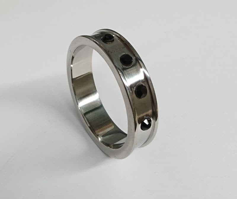 Deep Shallow Steel Cock Ring with Onyx Gem - - Cock Rings