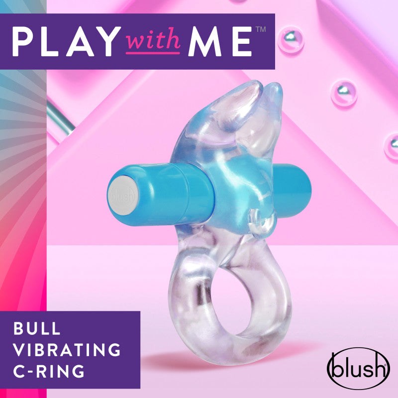 Play With Me Bull Vibrating C-Ring - Blue - - Vibrating Cock Rings