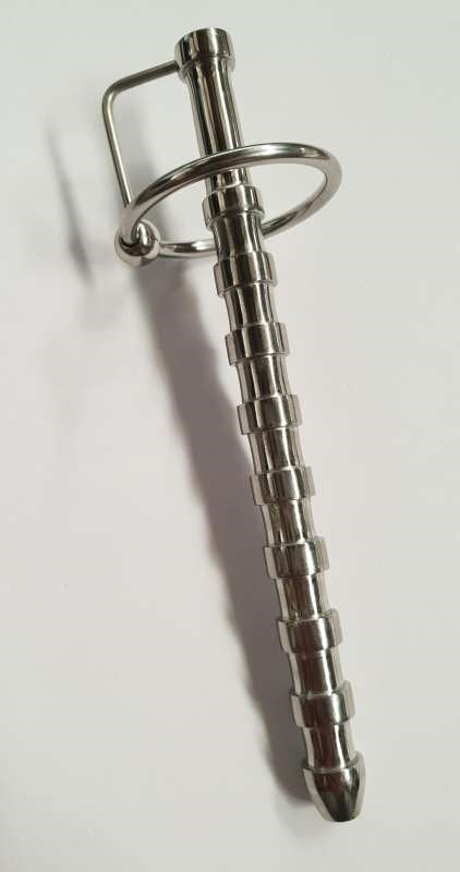 Hell's Couture Rippled Steel Urethral Plug & Glans Ring - Penis Plugs