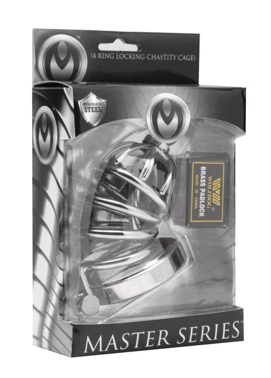Asylum 4 Ring Locking Chastity Cage by XR Brands - Male Chastity