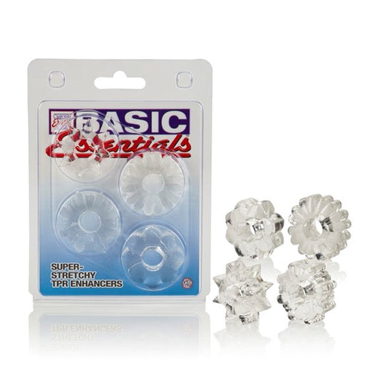Basic Essentials Set of 4 Cock Rings - - Stretchy Cock Rings