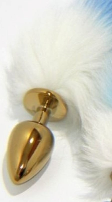 Blue Faux Fox Tail Gold Butt Plug - - Butt Plugs