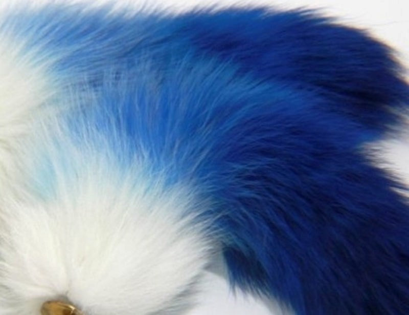 Blue Faux Fox Tail Gold Butt Plug - - Butt Plugs