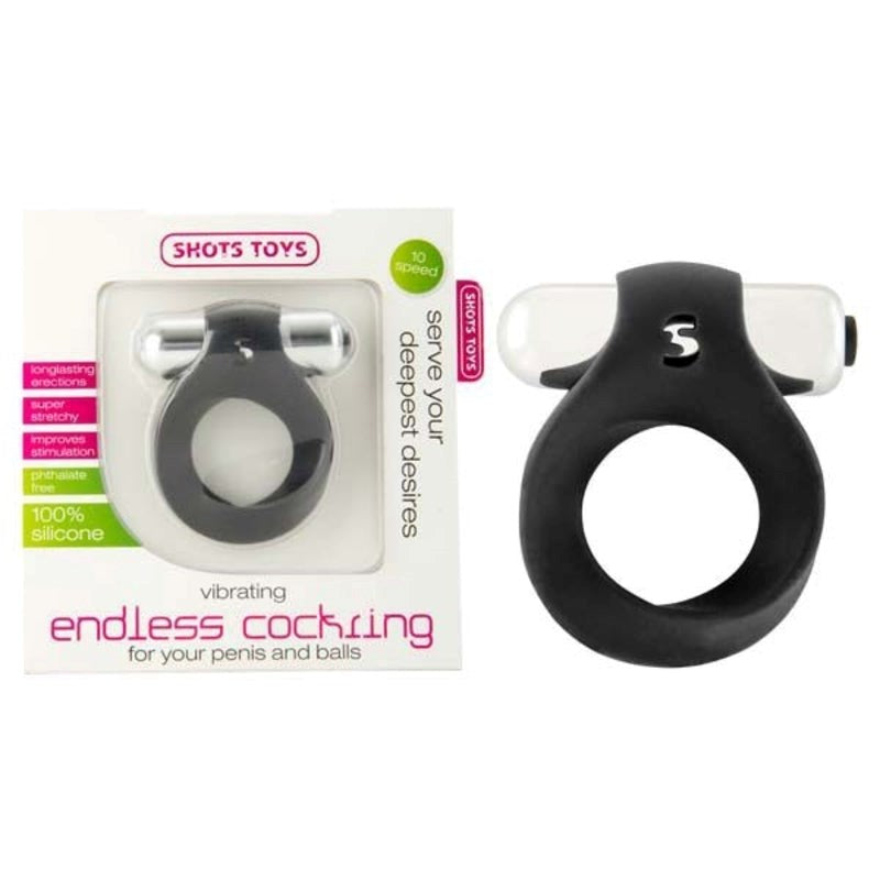 Shots Toys Vibrating Endless Cock Ring Black - - Vibrating Cock Rings