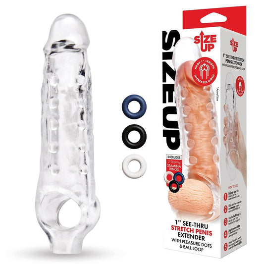 Size Up 1 Inch See-Thru Stretch Penis Extender - - Pumps, Extenders and Sleeves