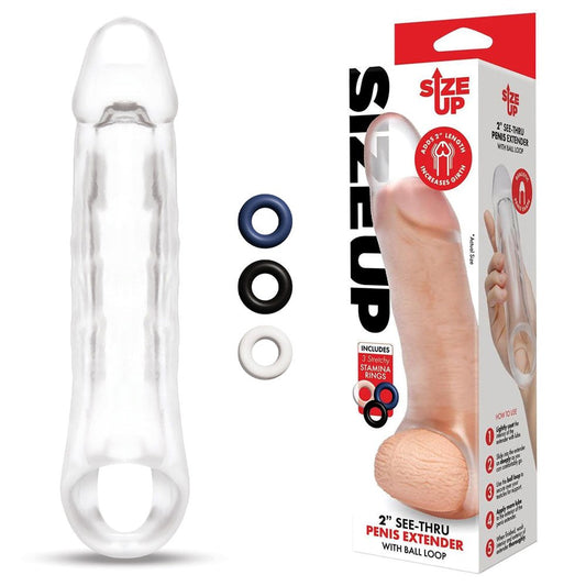 Size Up 2 Inch See-Thru Penis Extender with Ball Loop - - Pumps, Extenders and Sleeves