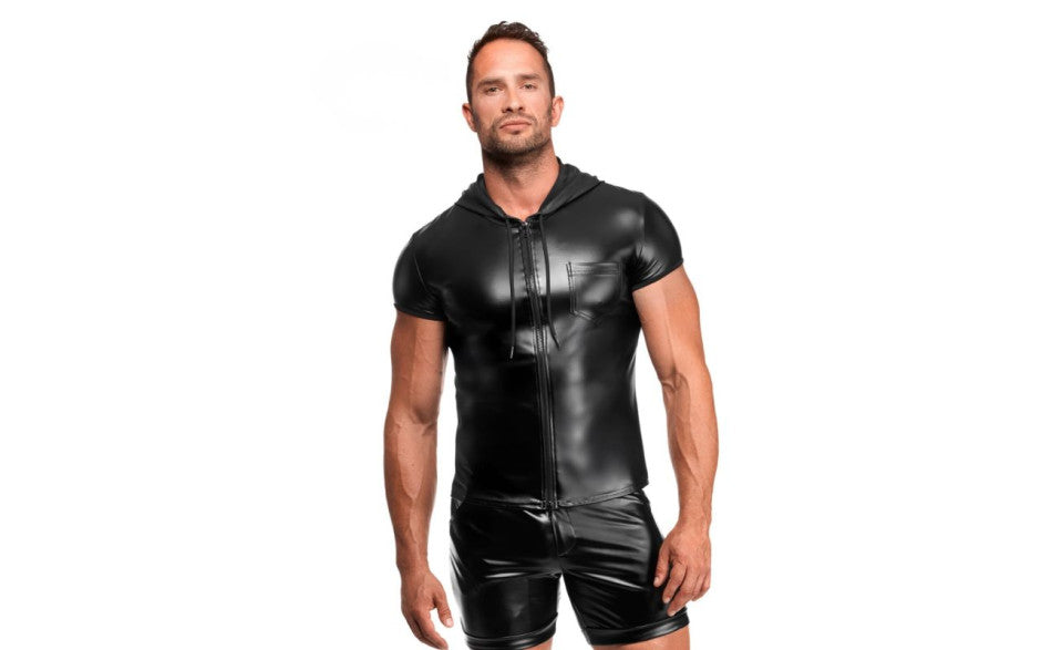 Noir Handmade Vexen Hooded Powerwetlook T Shirt Black - Mens Briefs And Boxers