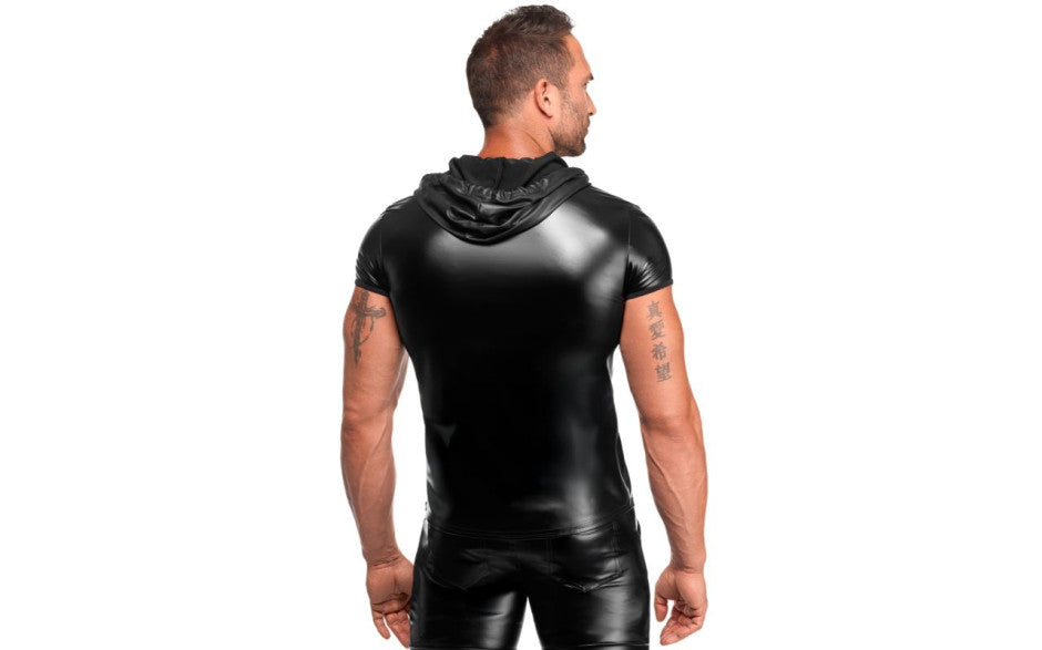 Noir Handmade Vexen Hooded Powerwetlook T Shirt Black - Mens Briefs And Boxers