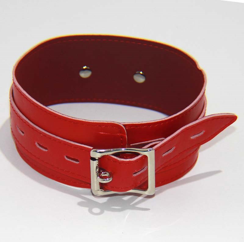 BDStyle Faux Leather Collar Adjustable Red Thick - - Collars And Cuffs