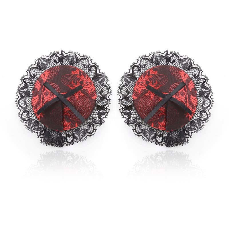 Black and Red Lace Overlay Nipple Pasties - - Fancy Dress Ups