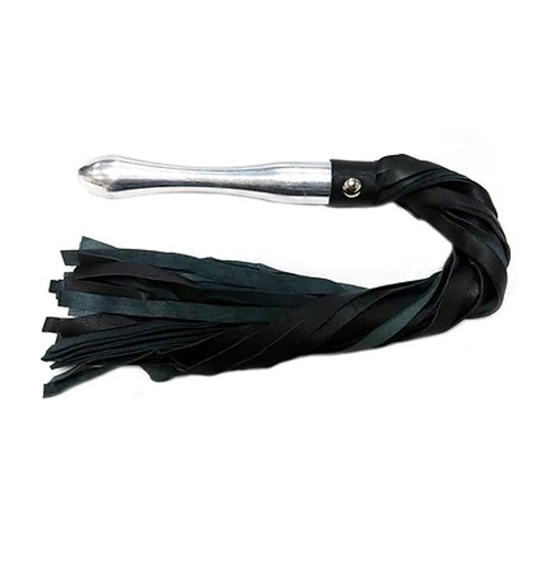 Black Leather Flogger with Aluminium Handle - - Whips And Crops