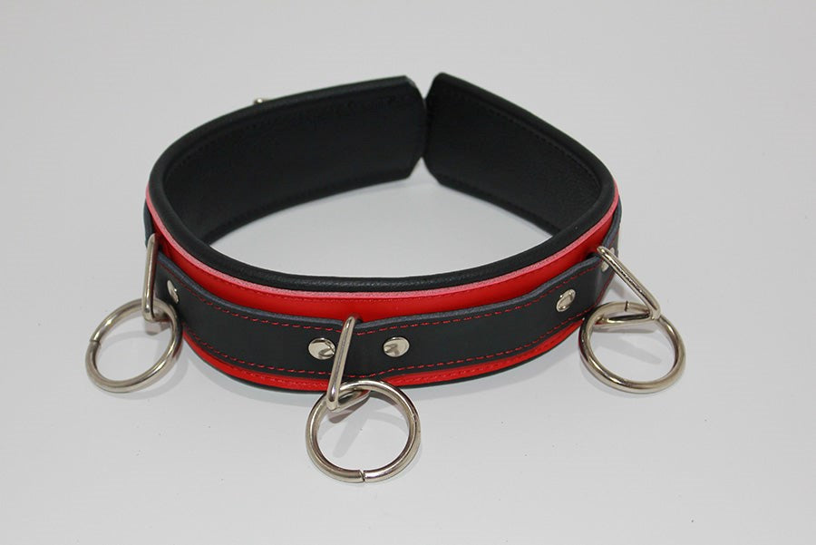 BondageInc Bondage Red and Black Collar with O-Rings - - Collars And Cuffs