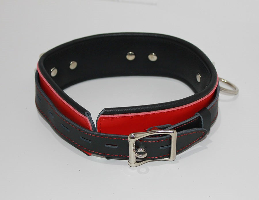 BondageInc Bondage Red and Black Collar with O-Rings - - Collars And Cuffs