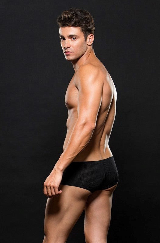 Envy Microfiber Black Waffle Trunk Black L/XL - - Jocks and G-Strings