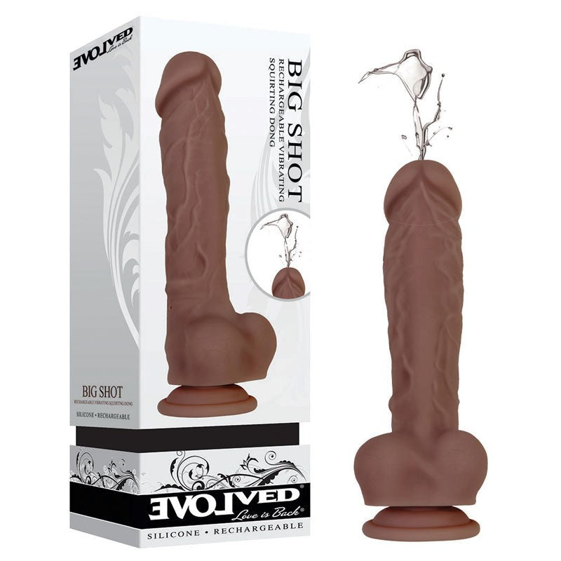 Evolved Big Shot Vibrating Squirting Dong - Brown - - Vibrating Dildos