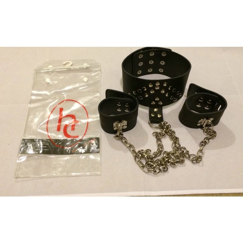 FTBondage Collar & Wrist Restraint with Chains - - Collars And Cuffs
