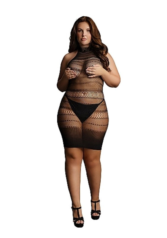 High Lace Neck Net Mini Dress - - Bras and Bra Sets