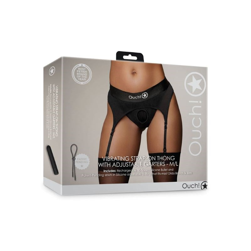 OUCH! Vibrating Strap-On Thong with Adjustable Garters - - Strap On Sextoys