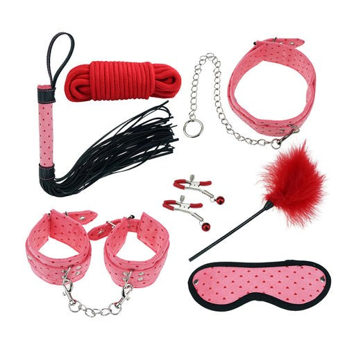Plush SM Bondage Kit 7 Pcs Purple - - Bondage Kits