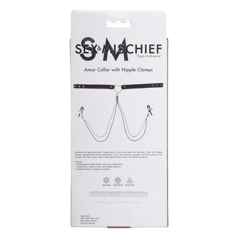 S&M Amor Collar With Nipple Clamps - - Collars And Cuffs