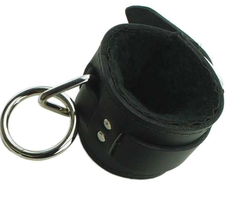 Spartacus Leather Wrist Restraint with Black Faux Fur - - Cuffs And Restraints