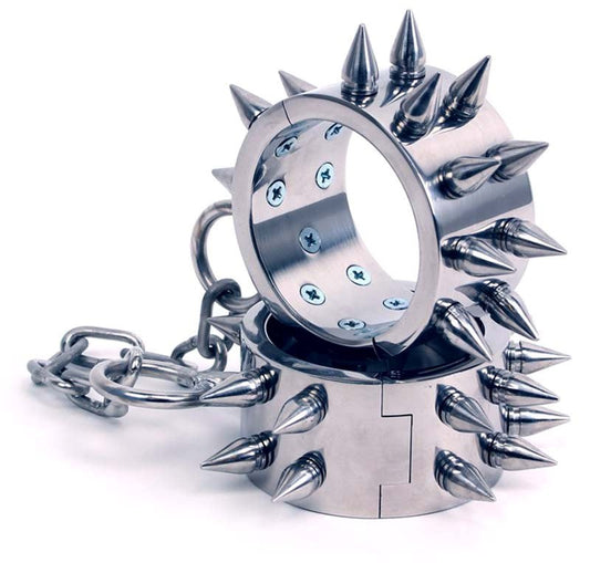 Spiked Metal Wrist Shackles - - Collars And Cuffs