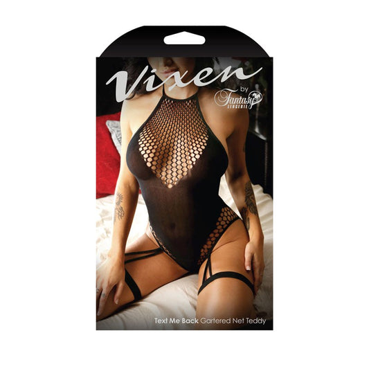 Vixen Text Me Back Gartered Net Teddy - 1size - - Babydolls And Chemises