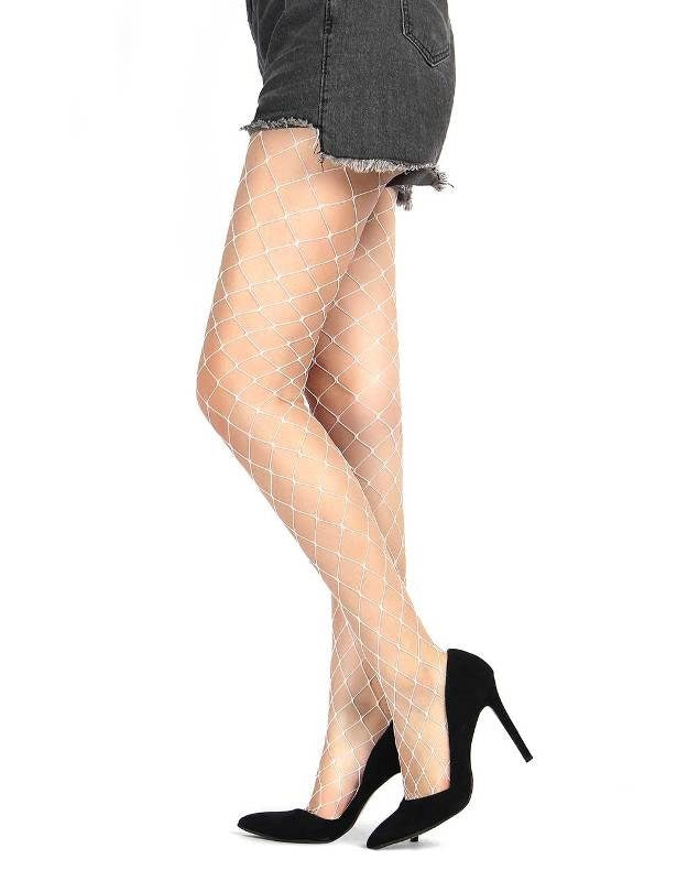 White Long Sheer Tight Wide Fence Net Pantyhose OS - - Hosiery