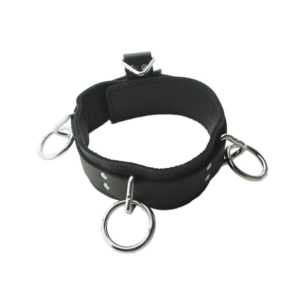 Premium Adjustable Leather Collar with Triple O-Rings - Collars and Leads