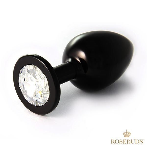 Rosebuds Luxurious Aluminium Black Butt Plug - Jeweled Clear XL - Butt Plugs