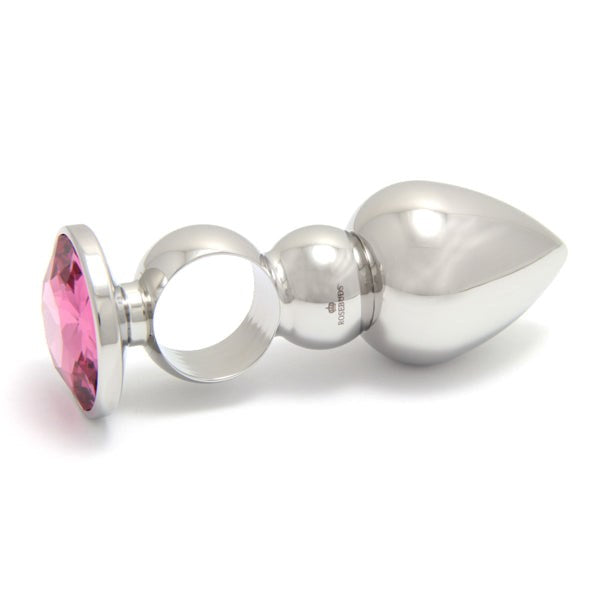 Rosebuds Versatile Ringed Stainless Steel Butt Plug with Crystal Gem - Butt Plugs