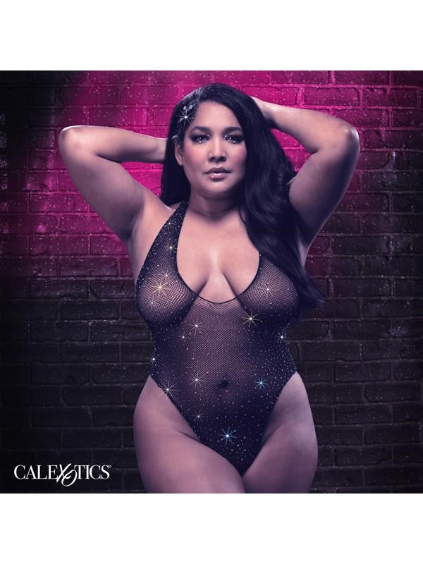 Radiance Plus Size Deep V Mesh Bodysuit with Thong - - Teddies and Bodysuits