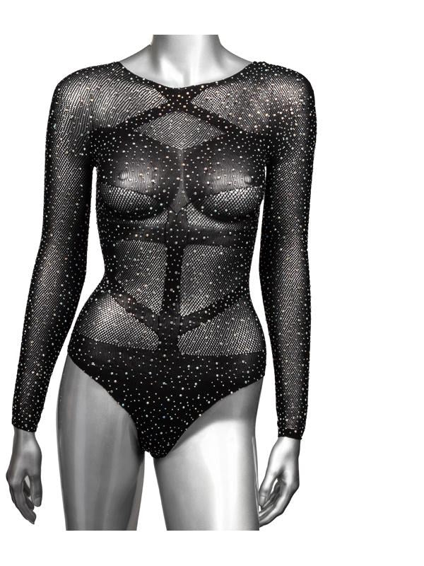 Radiance Plus Size Long Sleeve Mesh Bodysuit And Thong - - Teddies and Bodysuits
