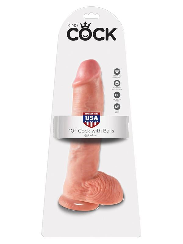 King Cock 10 inch Cock With Balls and Suction Cup - - Realistic Dildos