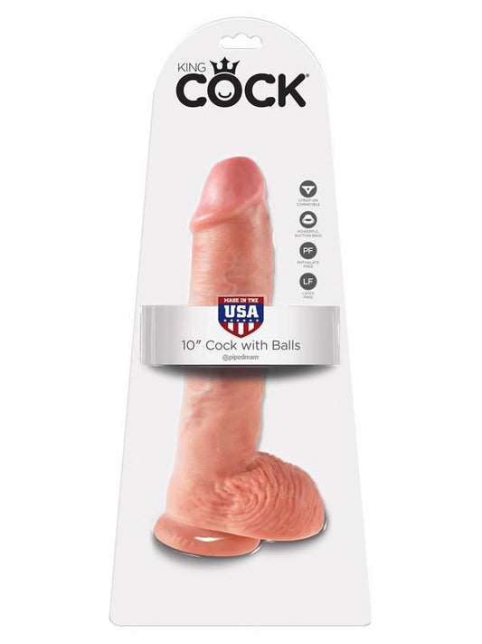 King Cock 10 inch Cock With Balls and Suction Cup - - Realistic Dildos