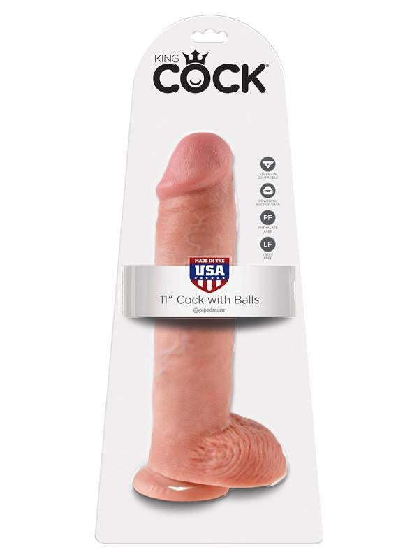 King Cock 11 inch Cock With Balls and Suction Cup - - Realistic Dildos