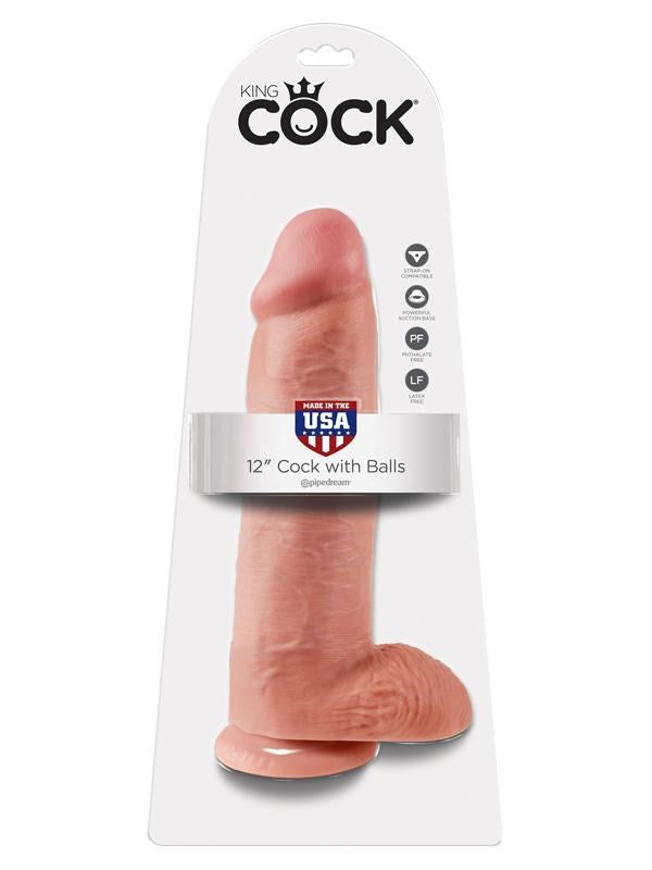King Cock 12 Inch Realistic Dildo with Balls and Suction Cup - - Realistic Dildos