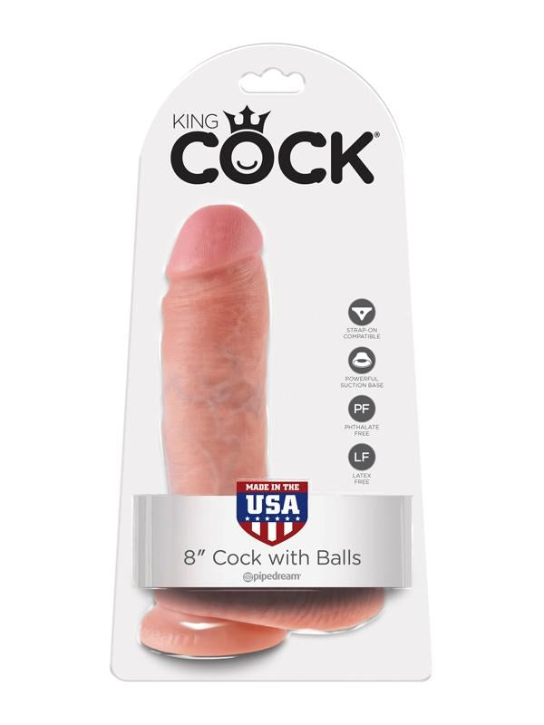 King Cock 8 Inch Realistic Dildo with Balls and Suction Cup - - Realistic Dildos