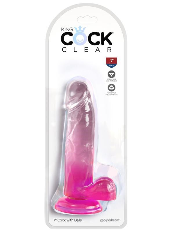 King Cock Clear 7 inch Realistic Cock with balls - - Realistic Dildos