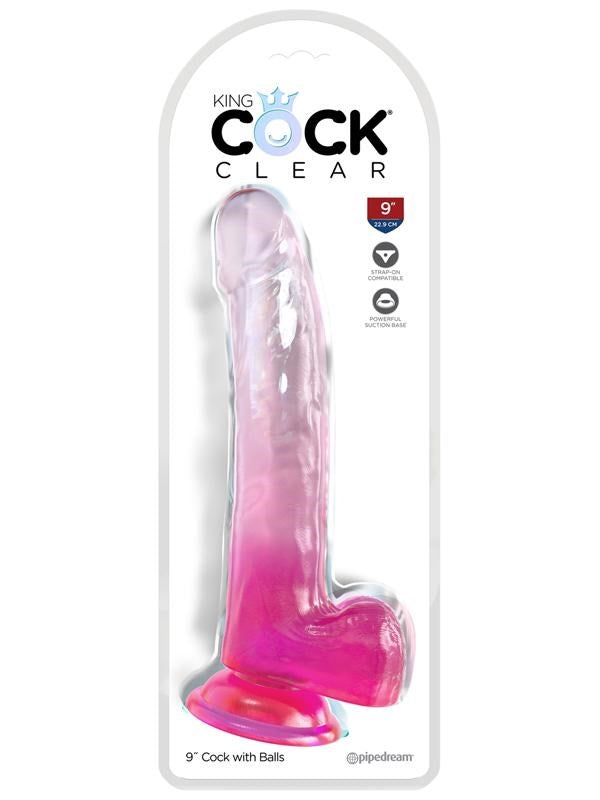 King Cock Clear 9 inch Realistic Cock with Balls - - Realistic Dildos