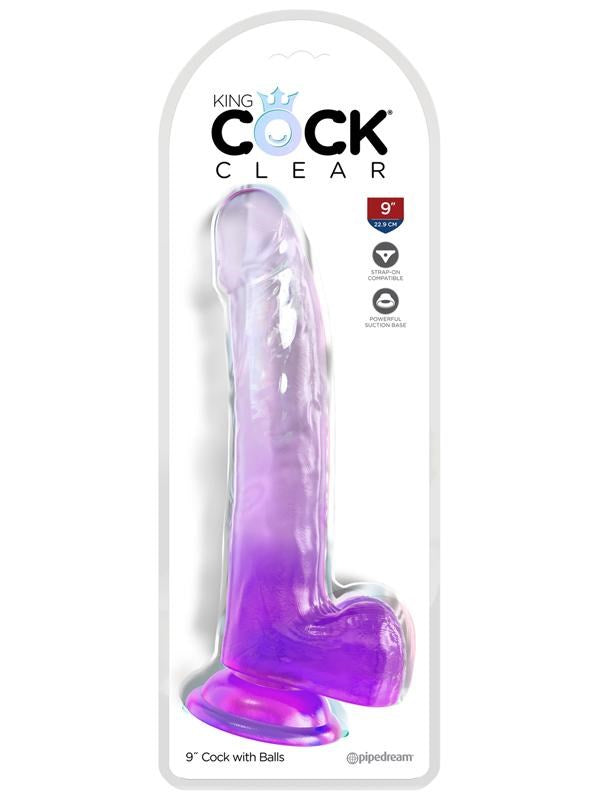 King Cock Clear 9 inch Realistic Cock with Balls - - Realistic Dildos