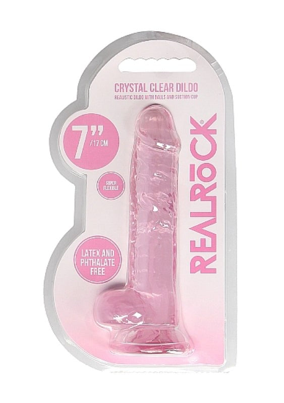 Realrock Crystal Clear Dildo with Balls 7 inch - - Realistic Dildos