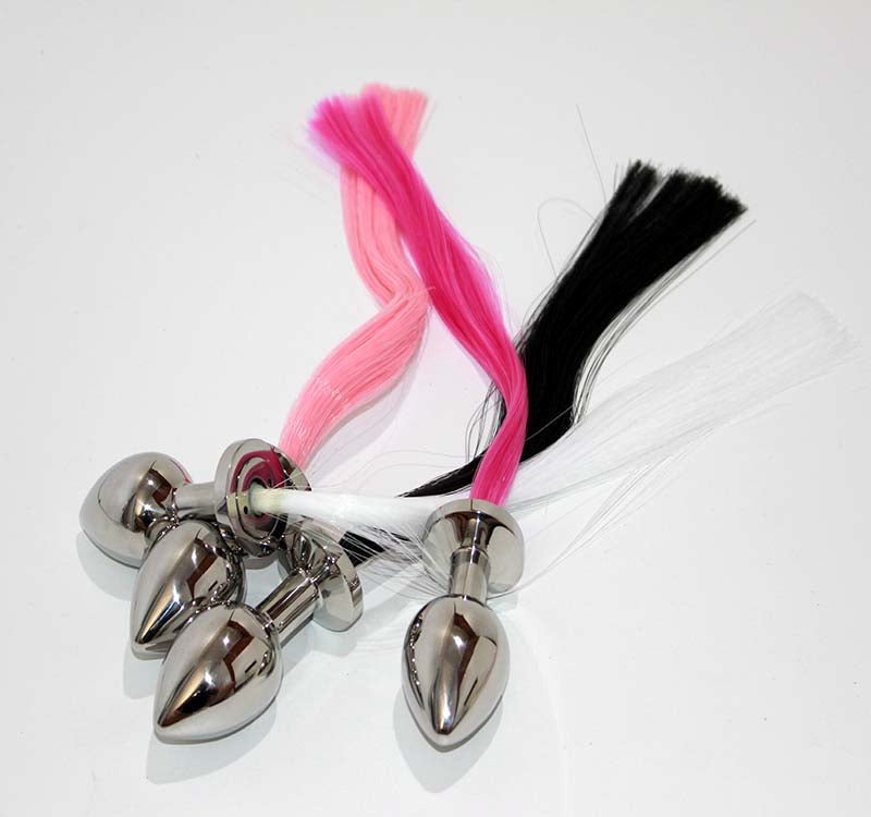Faux Horse Tail Metal Butt Plug Small - - Collars And Cuffs