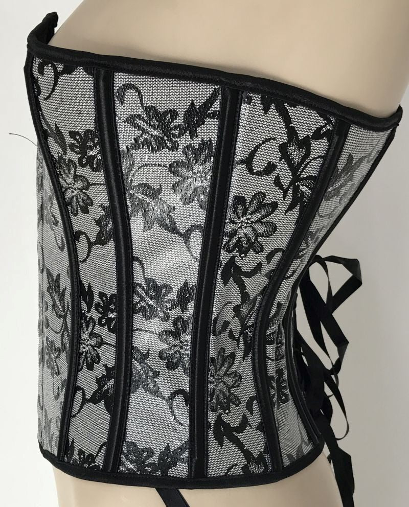 Black and Silver Floral Corset - Bustiers and Corsets