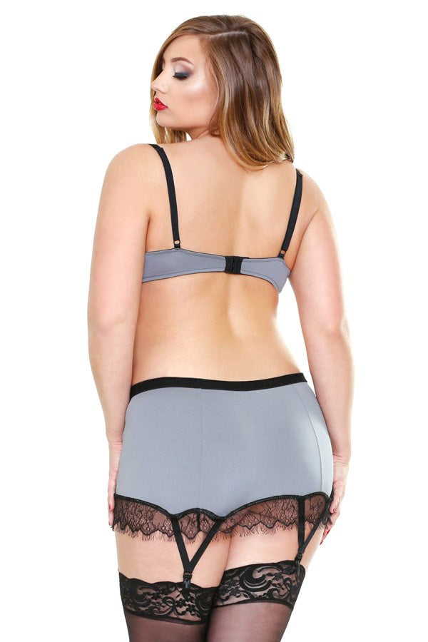 CURVE Lace Trim Bra, Skirt & G-String - Plus Sized Lingerie