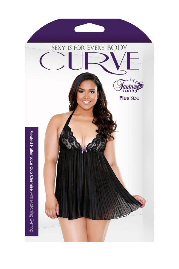 Curve Pleated Lace Cup Chemise with G-String - Bras and Bra Sets