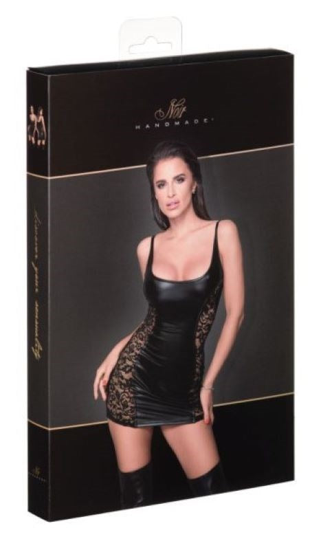 Noir Handmade Power Wetlook Dress - Lace Inserts for Sexy, Playful Look - Fancy Dress Ups