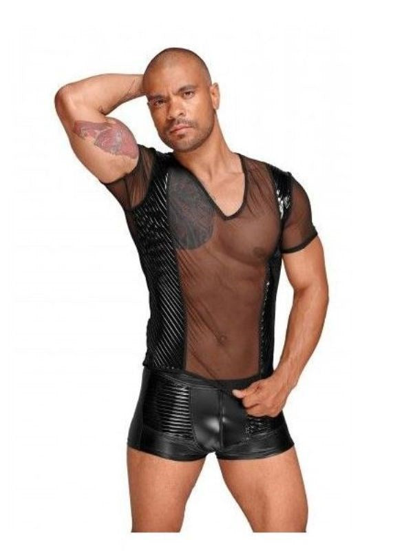 Tulle Men Shirt With Decorative PVC Pleats - Mens Briefs And Boxers