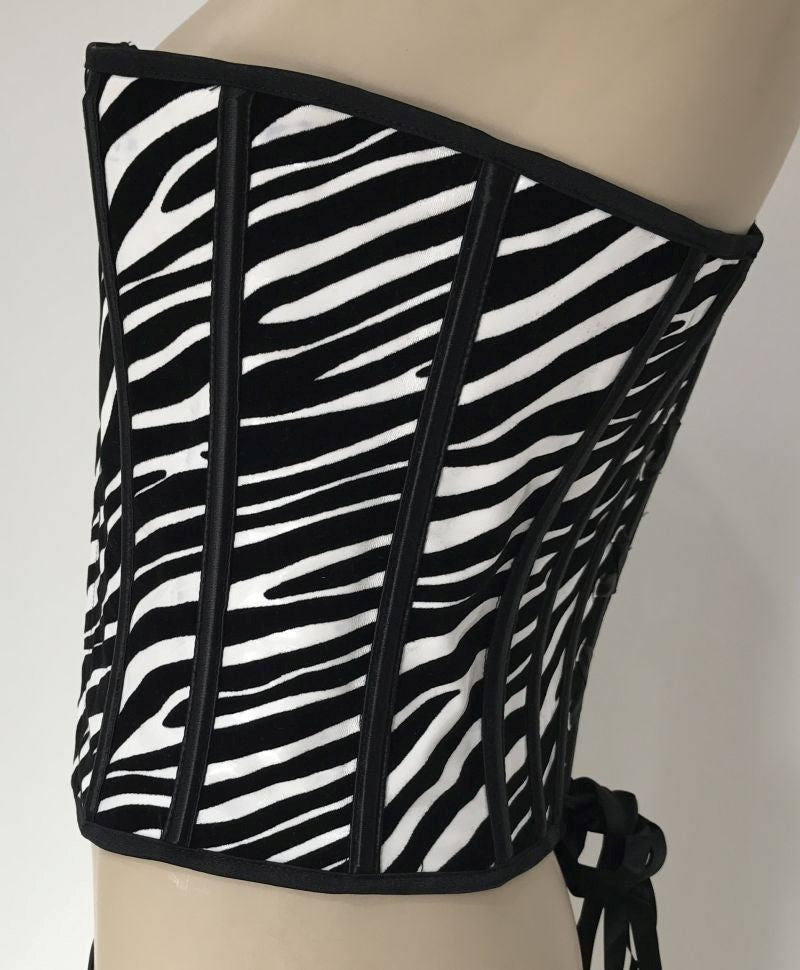 Zebra Print Vinyl Corset with G-string-Zebra - Bustiers and Corsets