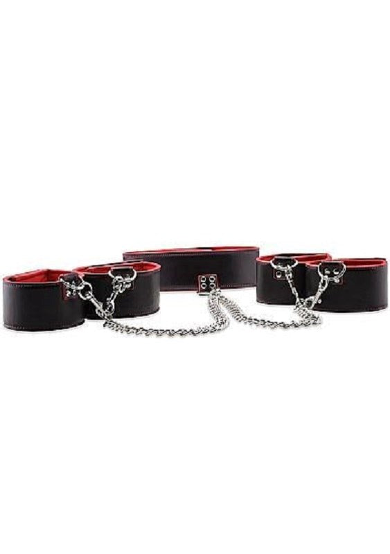 Ouch Reversible Collar / Wrist / Ankle Cuffs Red - Cuffs and Restraints